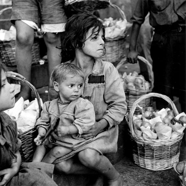 Girl Holding Toddler Italy. Naples 1944 Lt Wayne Miller